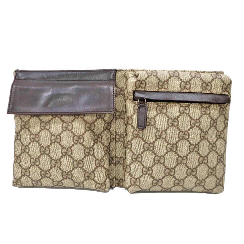 Gucci Sherry Waist Clutch GG Canvas Leather Brown Dark